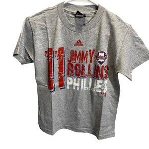 Adidas Phillies Jimmy Rollins Youth Graphic Tee Size S Gray Red‎